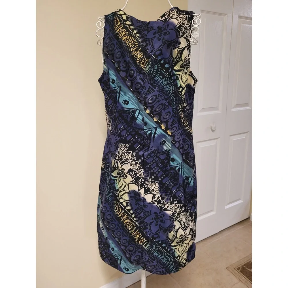 Connected Sleeveless Sheath Dress Blue Purple Floral Stretch‎ Size 12 - Picture 6 of 6